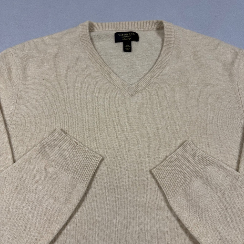 Club Room Luxury Mens Cashmere V-Neck Sweater Tan Beige Pullover L